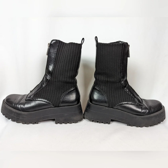 ZARA sz. 40/9 Flat Sock Ankle Boots Zipper Front Booties Combat Chunky Platform - Picture 10 of 15